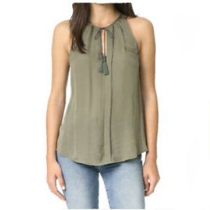 Joie Airlan‎ Top Women's XS Olive Green 100% Silk Sleeveless Tank Tassels